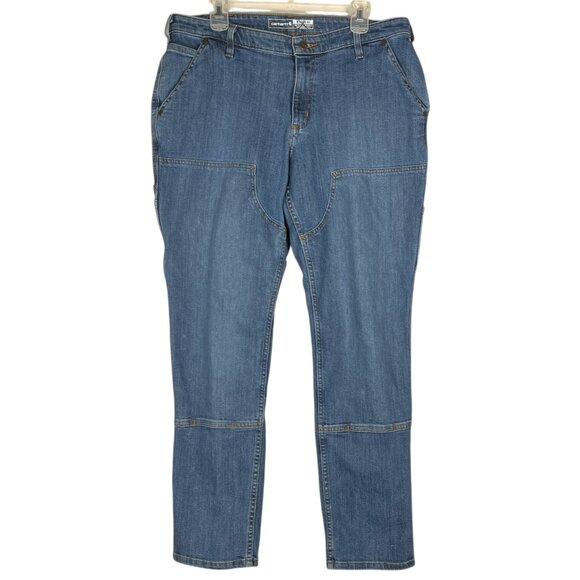 Carhartt Womens Double Knee Carpenter Jeans Sz 14T Relaxed Fit Workwear Field - Picture 1 of 8